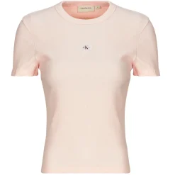 T-shirts & Polos^Calvin Klein Jeans - WOVEN LABEL RIB FITTED TEE Rose