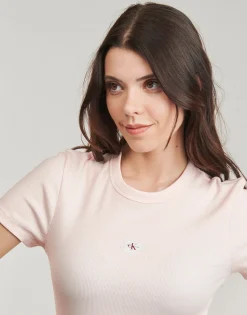 T-shirts & Polos^Calvin Klein Jeans - WOVEN LABEL RIB FITTED TEE Rose