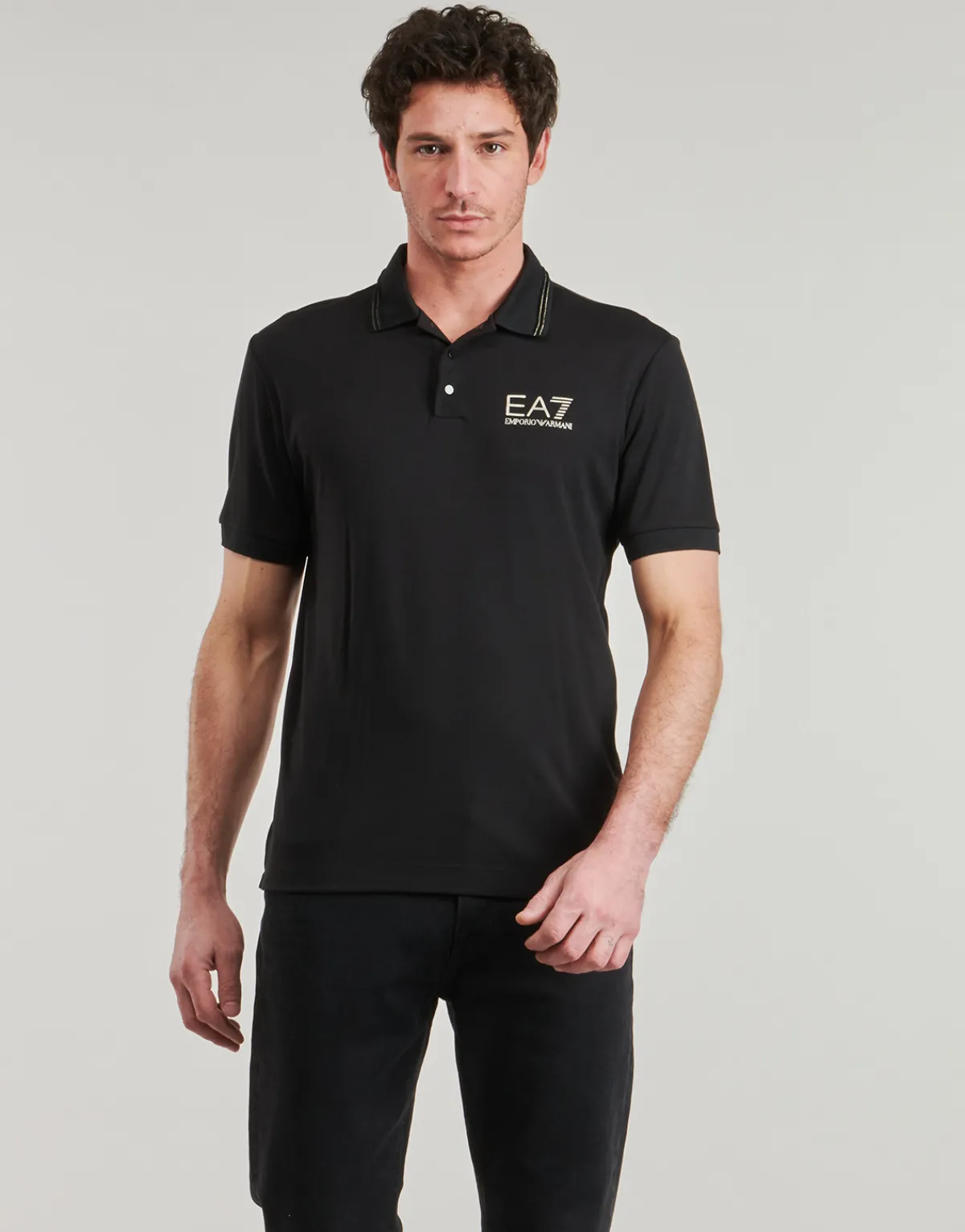 T-shirts & Polos^Emporio Armani EA7 - TRAIN GOLD LABEL POLO PUNTO ROMA 7M000300 Noir