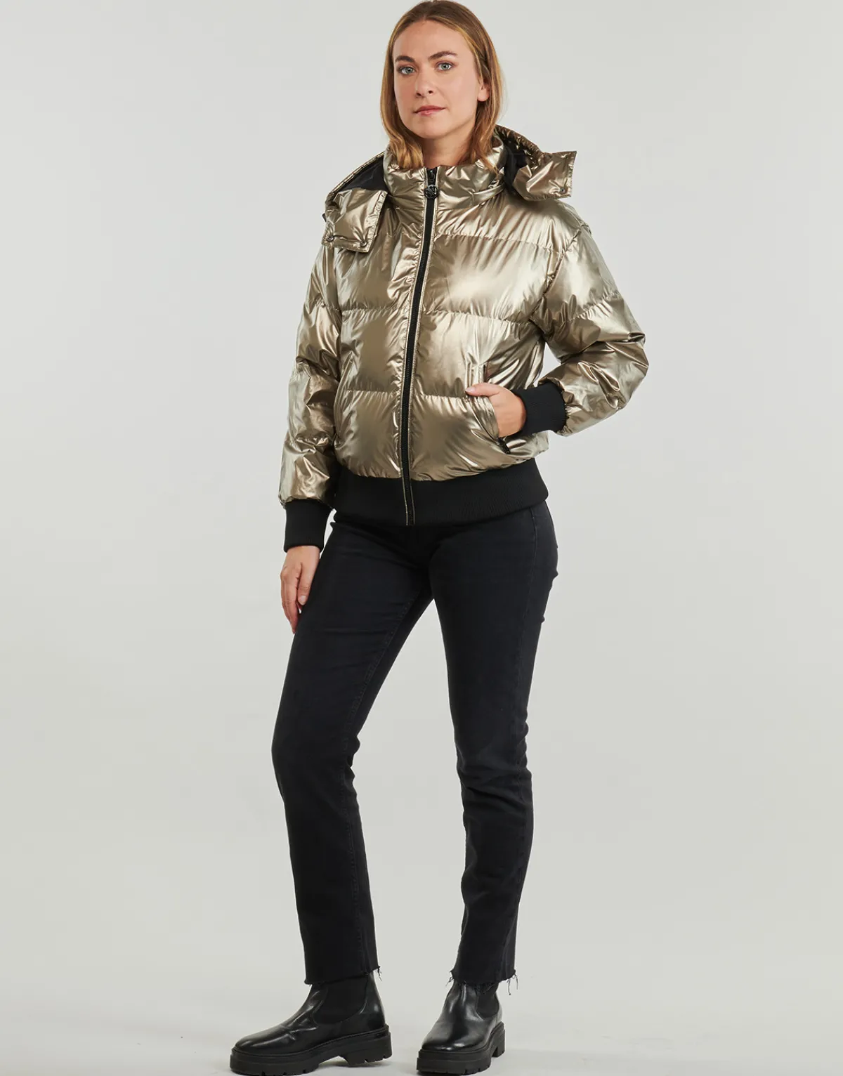 Manteaux^Guess - BICE METALLIC HOODIE PUFFER Bronze