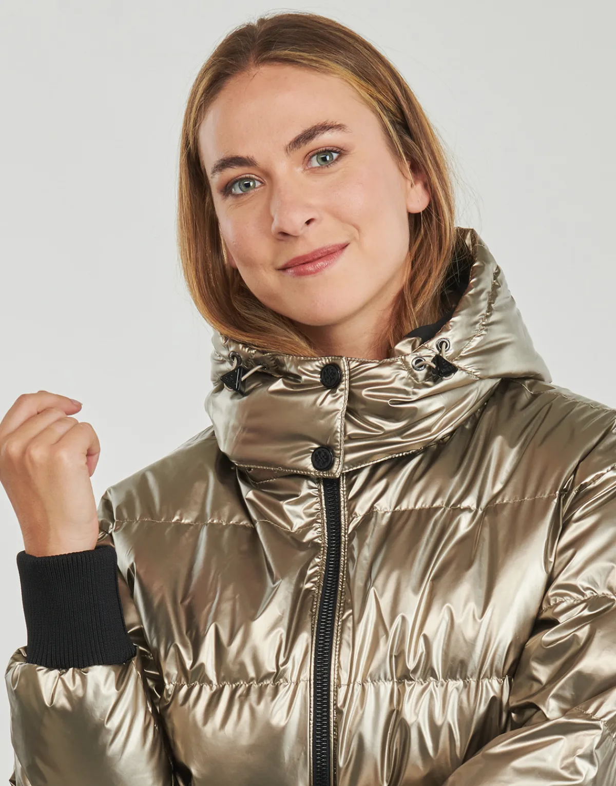 Manteaux^Guess - BICE METALLIC HOODIE PUFFER Bronze