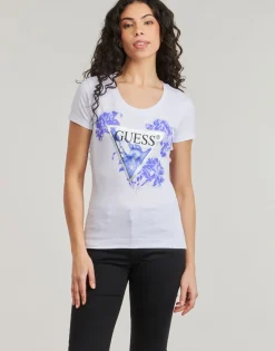 T-shirts & Polos^Guess - CN FLOWER TRIANGLE Blanc