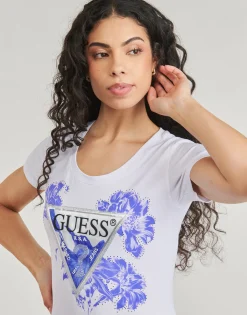 T-shirts & Polos^Guess - CN FLOWER TRIANGLE Blanc