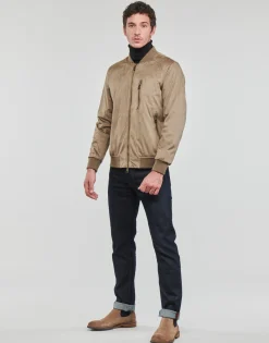 Vestes^Guess - FAUX SUEDE HOODED BOMBER Beige