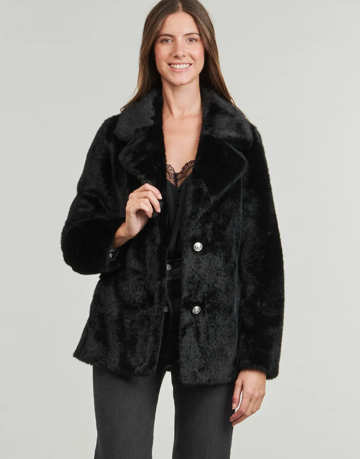 Manteaux^Guess - FILOMENA FAUX FUR JKT Noir