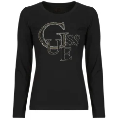 T-shirts & Polos^Guess - LS RN STUDDED LOGO TEE Noir