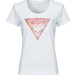 T-shirts & Polos^Guess - RN SATIN TRIANGLE Blanc