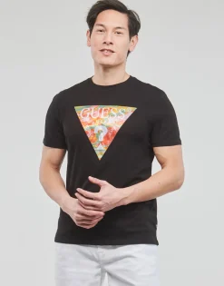T-shirts & Polos^Guess - SS BSC ABSTRACT TRI LOGO TEE Noir