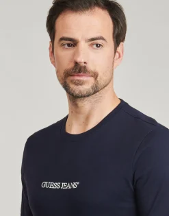 T-shirts & Polos^Guess - SS CN SLIM LOGO EMBRO TEE Marine