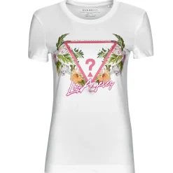 T-shirts & Polos^Guess - SS CN TRIANGLE FLOWERS TEE Blanc