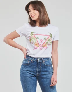 T-shirts & Polos^Guess - SS CN TRIANGLE FLOWERS TEE Blanc