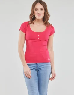 T-shirts & Polos^Guess - SS KARLEE JEWEL BTN HENLEY Fuchsia