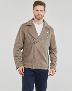 Vestes^Jack & Jones - JJROCKY FAUX SUEDE BIKER JACKET Beige