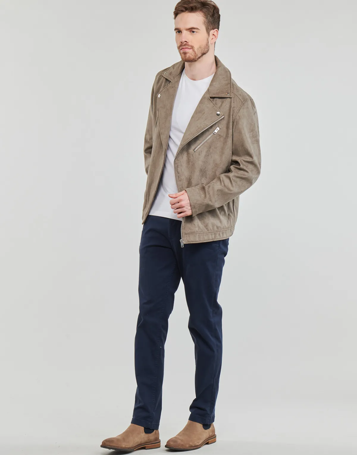 Vestes^Jack & Jones - JJROCKY FAUX SUEDE BIKER JACKET Beige
