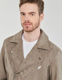 Vestes^Jack & Jones - JJROCKY FAUX SUEDE BIKER JACKET Beige