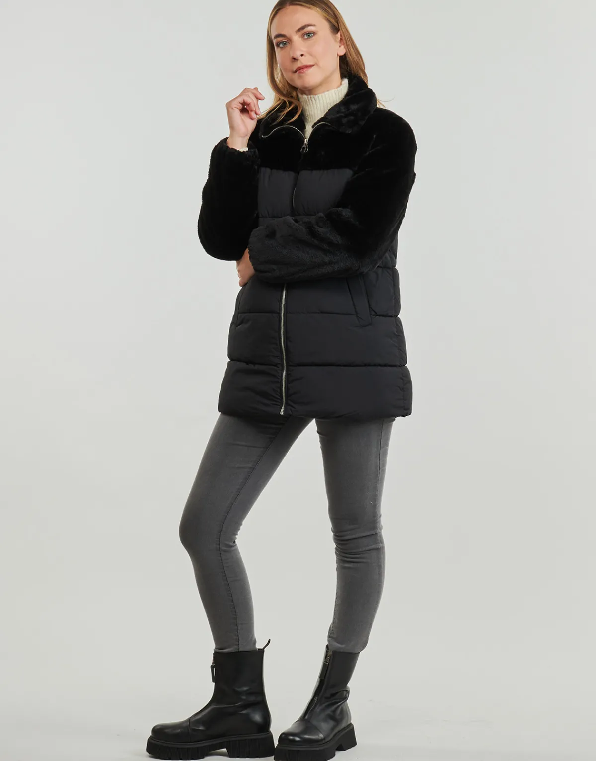 Manteaux^Only - ONLWANJA FUR PUFFER MIX COAT CC OTW Noir