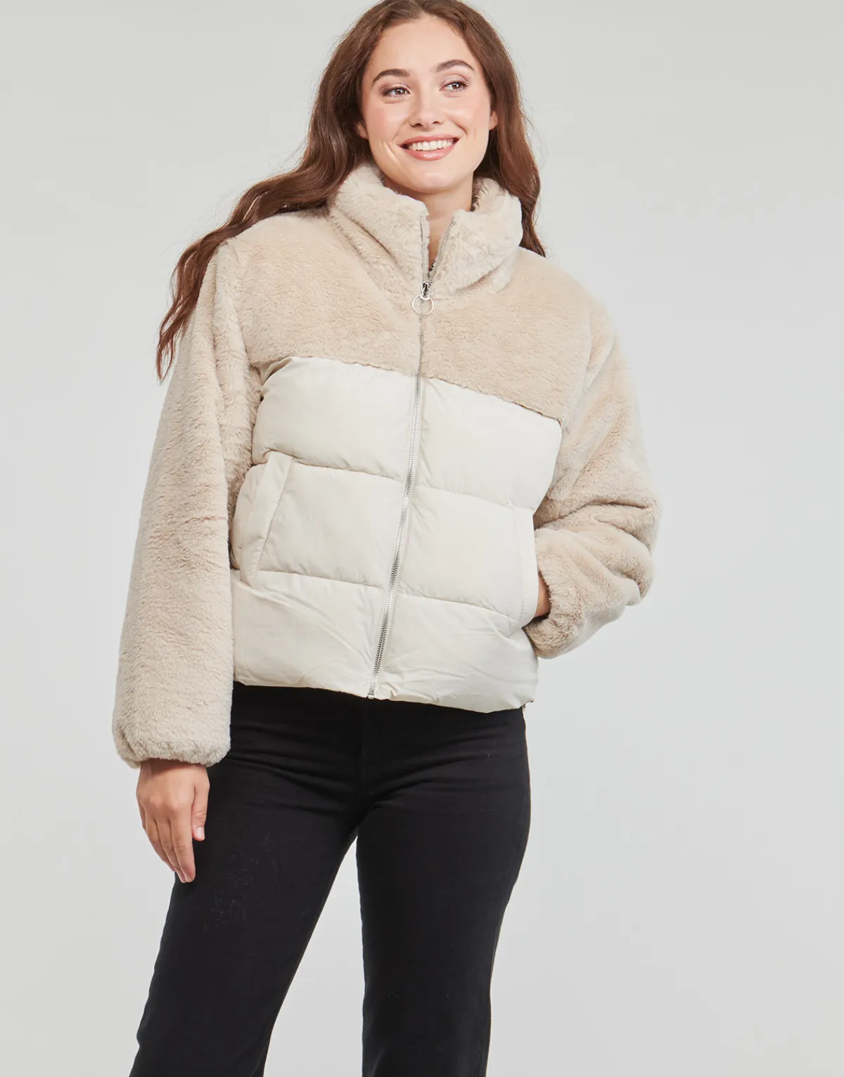 Manteaux^Only - ONLWANJA FUR PUFFER MIX JACKET CC OTW Beige