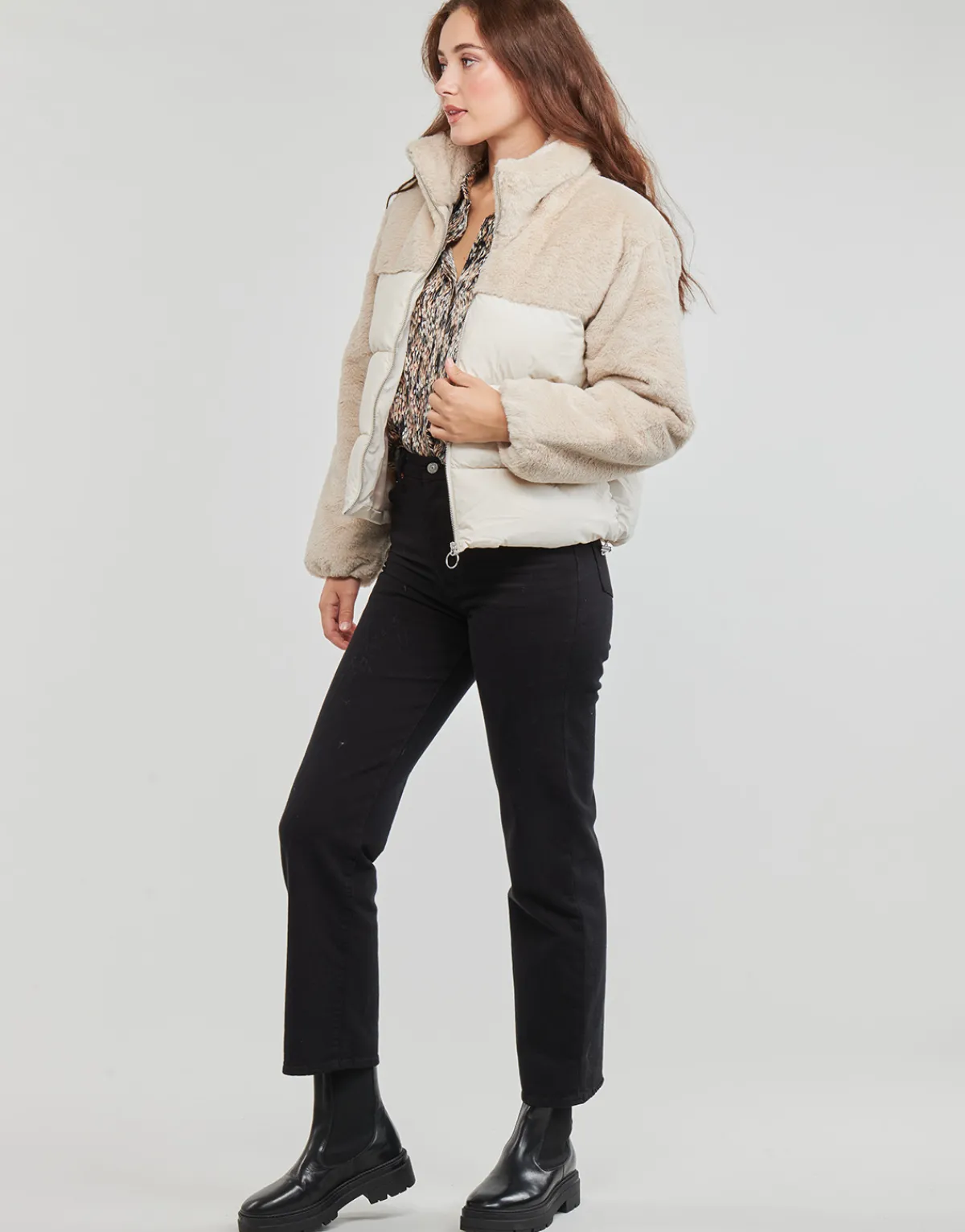 Manteaux^Only - ONLWANJA FUR PUFFER MIX JACKET CC OTW Beige