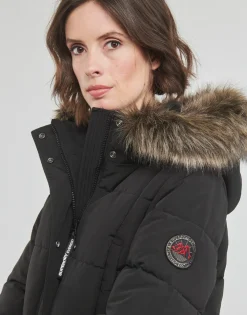 Manteaux^Superdry - EVEREST LONGLINE PUFFER COAT Noir