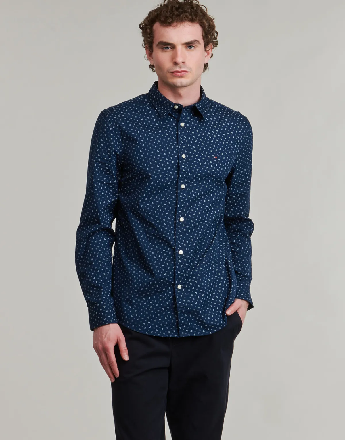 Chemises^Tommy Hilfiger - FLEX POPLIN AOP SF SHIRT Marine