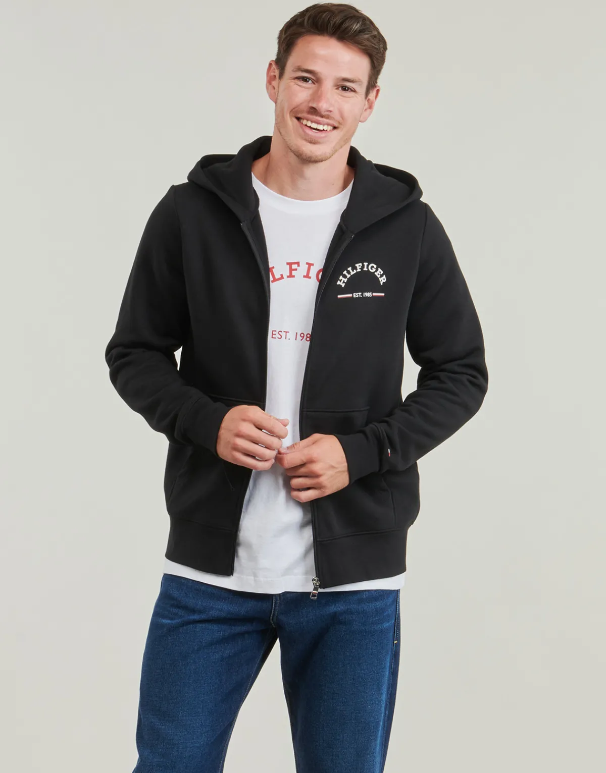 Sweats & Polaires^Tommy Hilfiger - ROUNDALL HOODED ZIP THROUGH Noir