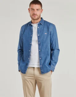 Chemises^Tommy Jeans - RGLR FIT SHIRT MID BLUE Bleu