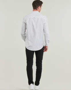 Chemises^Tommy Jeans - TJM REG OXFORD STRIPE SHIRT Blanc