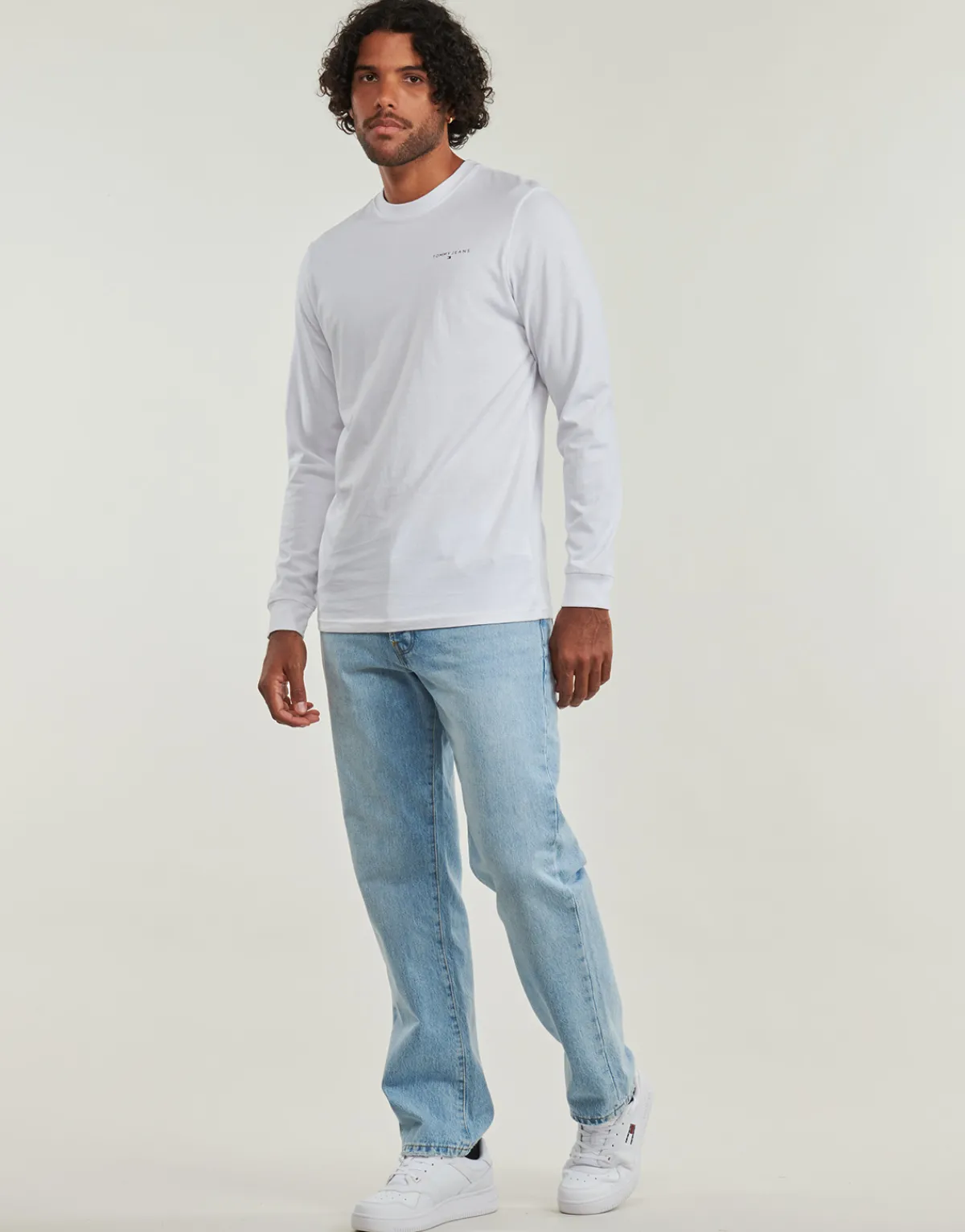T-shirts & Polos^Tommy Jeans - TJM SLIM LINEAR CHST L/S TEE EXT Blanc