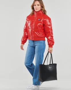 Manteaux^Tommy Jeans - TJW BADGE GLOSSY PUFFER Rouge