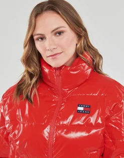 Manteaux^Tommy Jeans - TJW BADGE GLOSSY PUFFER Rouge